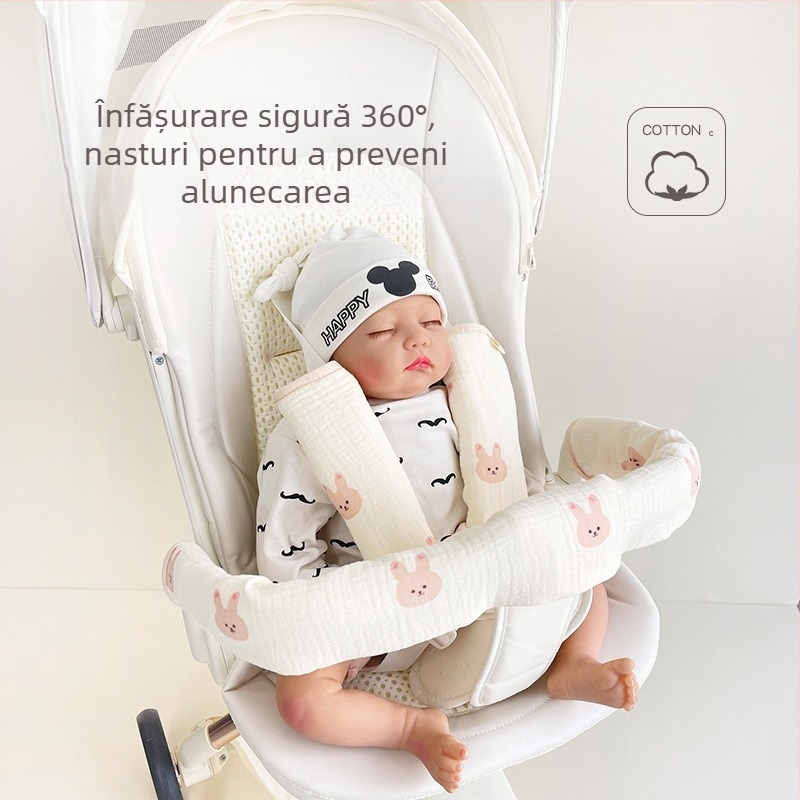 Prosop de salivă pentru cărucior pentru bebeluși, mănuși pentru cărucior din trei piese, curea de tifon din bumbac, prosop de salivă, pernă de umăr anti-mușcături pentru cărucior
