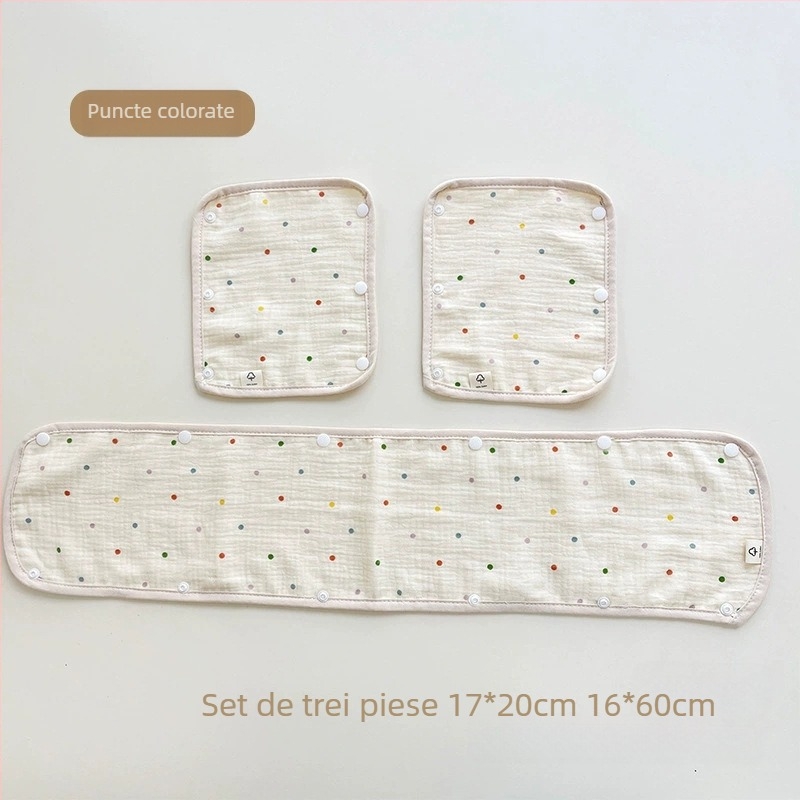 Prosop de salivă pentru cărucior pentru bebeluși, mănuși pentru cărucior din trei piese, curea de tifon din bumbac, prosop de salivă, pernă de umăr anti-mușcături pentru cărucior