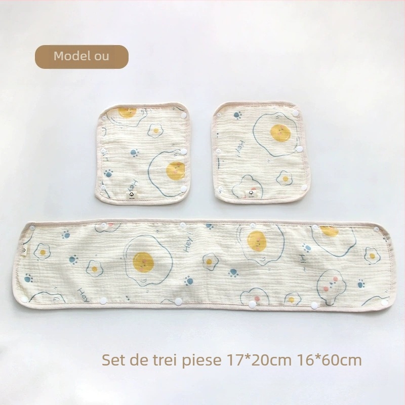 Prosop de salivă pentru cărucior pentru bebeluși, mănuși pentru cărucior din trei piese, curea de tifon din bumbac, prosop de salivă, pernă de umăr anti-mușcături pentru cărucior