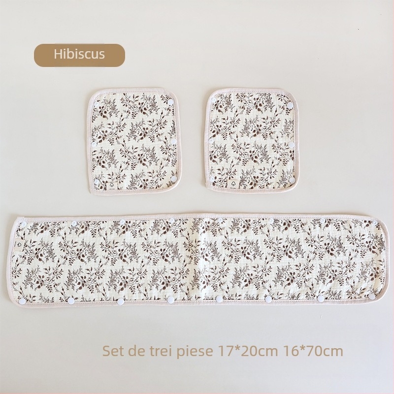 Prosop de salivă pentru cărucior pentru bebeluși, mănuși pentru cărucior din trei piese, curea de tifon din bumbac, prosop de salivă, pernă de umăr anti-mușcături pentru cărucior