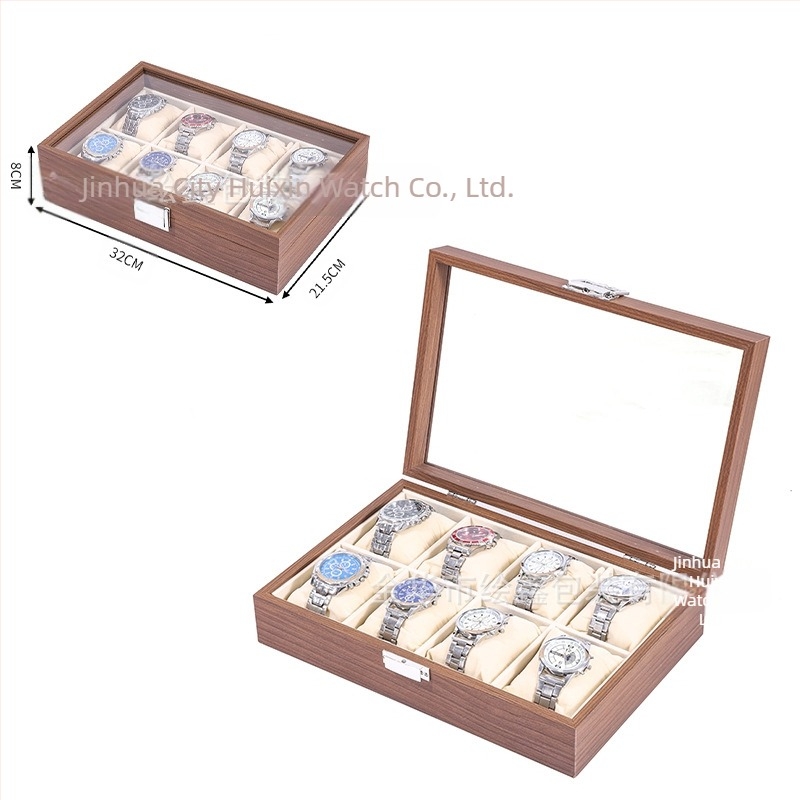 Cutie de depozitare din lemn pentru ceasuri, en-gros, cutie multifuncțională pentru colecția de ceasuri, bijuterii și ochelari, din lemn de nuc negru