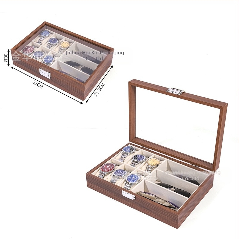 Cutie de depozitare din lemn pentru ceasuri, en-gros, cutie multifuncțională pentru colecția de ceasuri, bijuterii și ochelari, din lemn de nuc negru