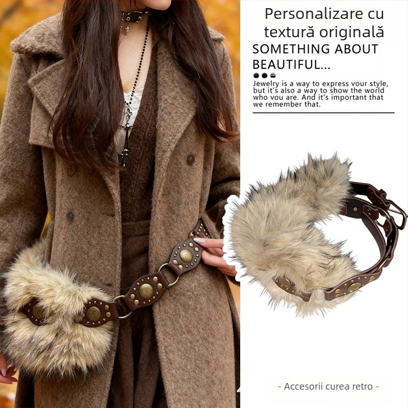 Curea maro în stil etnic medieval boem pentru femei, fustă împletită, lanț de talie, accesorii metalice Y2K pentru talie