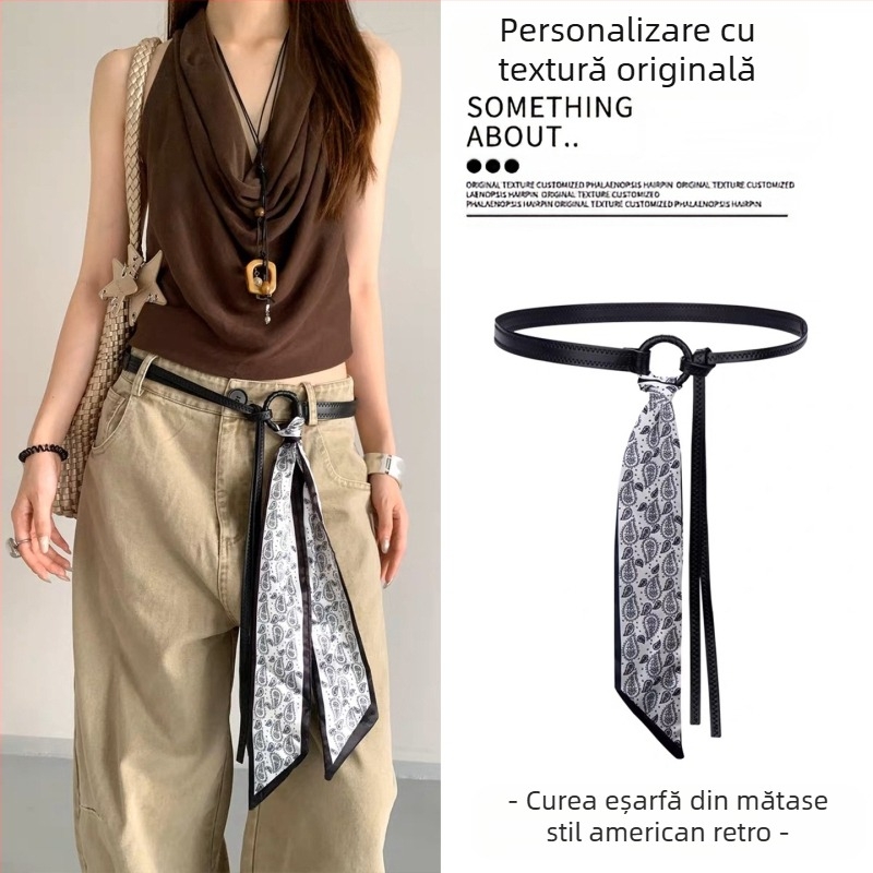 Curea maro în stil etnic medieval boem pentru femei, fustă împletită, lanț de talie, accesorii metalice Y2K pentru talie