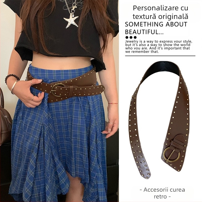 Curea maro în stil etnic medieval boem pentru femei, fustă împletită, lanț de talie, accesorii metalice Y2K pentru talie