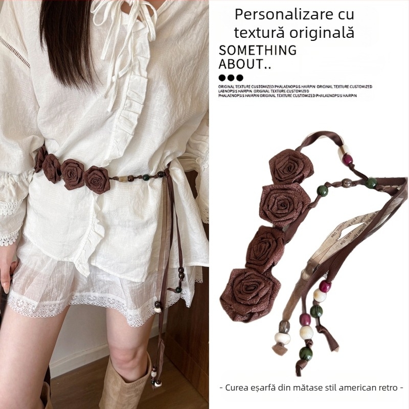 Curea maro în stil etnic medieval boem pentru femei, fustă împletită, lanț de talie, accesorii metalice Y2K pentru talie