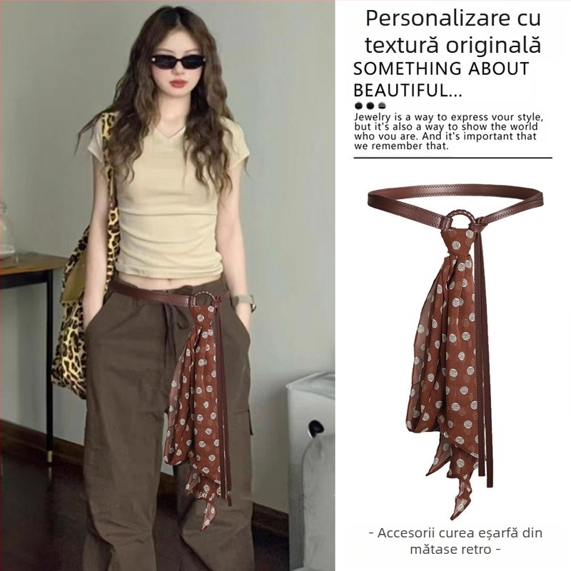 Curea maro în stil etnic medieval boem pentru femei, fustă împletită, lanț de talie, accesorii metalice Y2K pentru talie