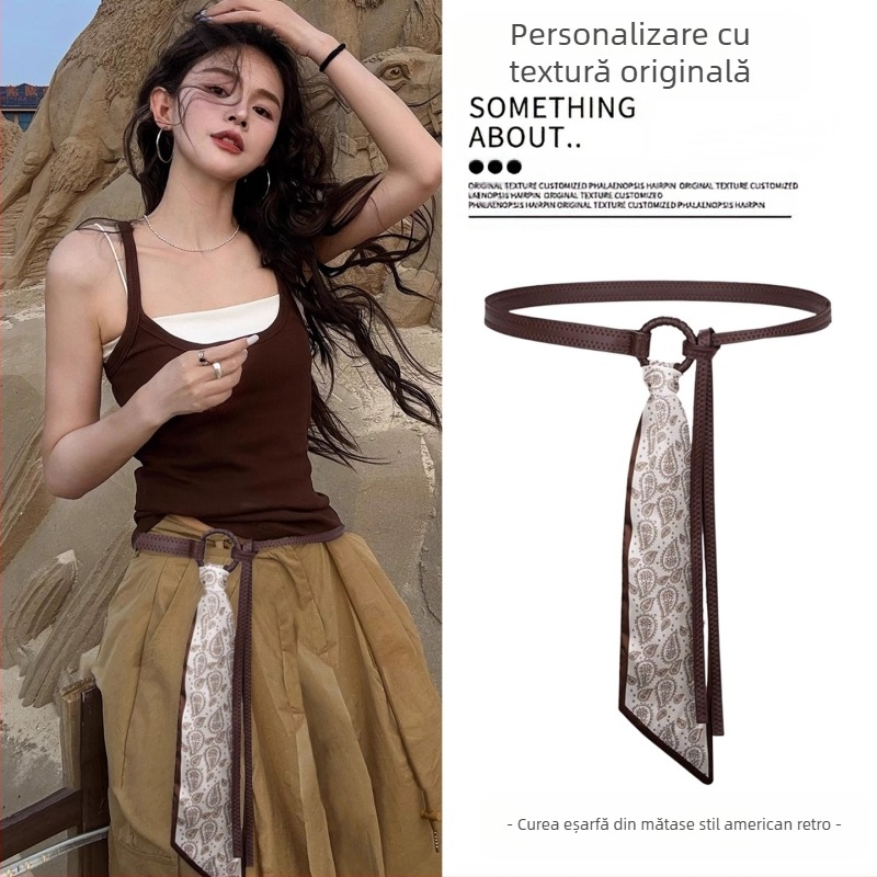 Curea maro în stil etnic medieval boem pentru femei, fustă împletită, lanț de talie, accesorii metalice Y2K pentru talie