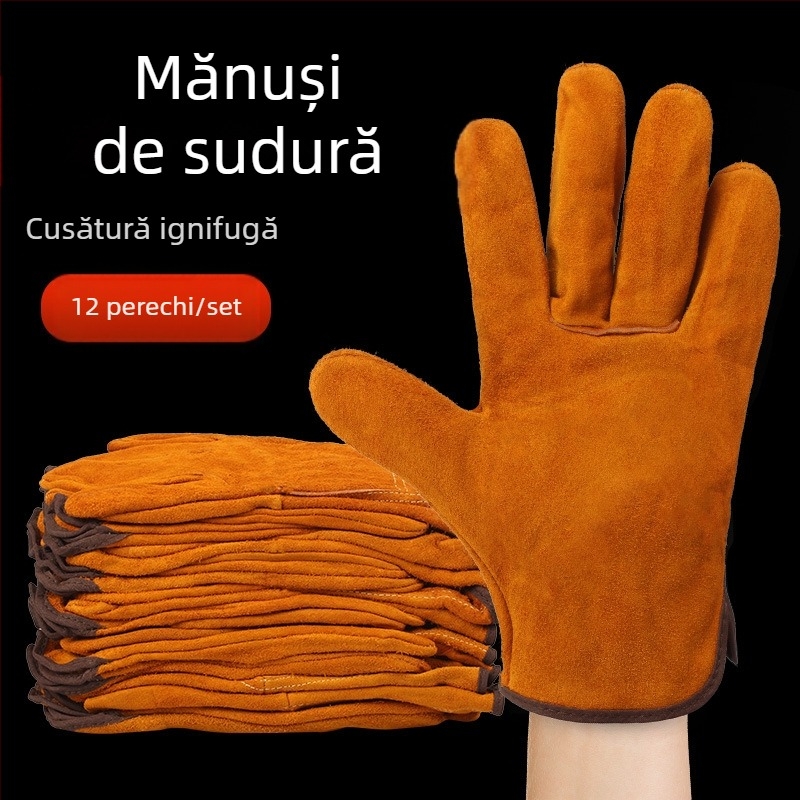 Mănuși de sudură speciale cu două straturi de argon pentru sudură cu arc, protecție a muncii, mănuși durabile din piele de vacă cu două straturi