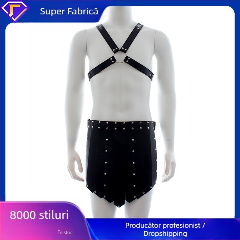 Produse sexy din piele Amazon Hot pentru adulți Spot en-gros sm Bound Fierce pentru bărbați Fustă de luptă cu tauri Warrior cu bandă de piept