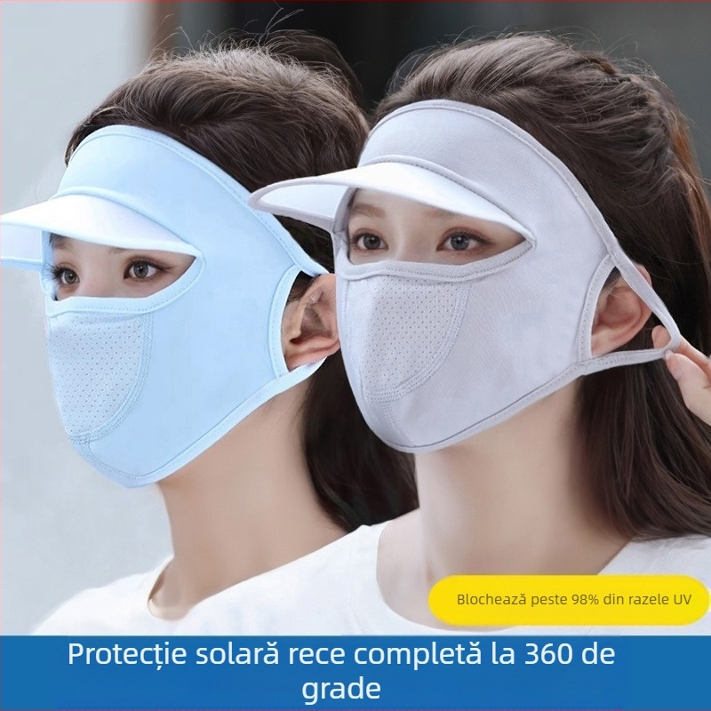 Mască de protecție solară pentru femei, anti-UV, mătase de gheață, respirabilă, de vară, subțire, pălărie all-in-one, mască de protecție a feței pentru șoferi și călărie