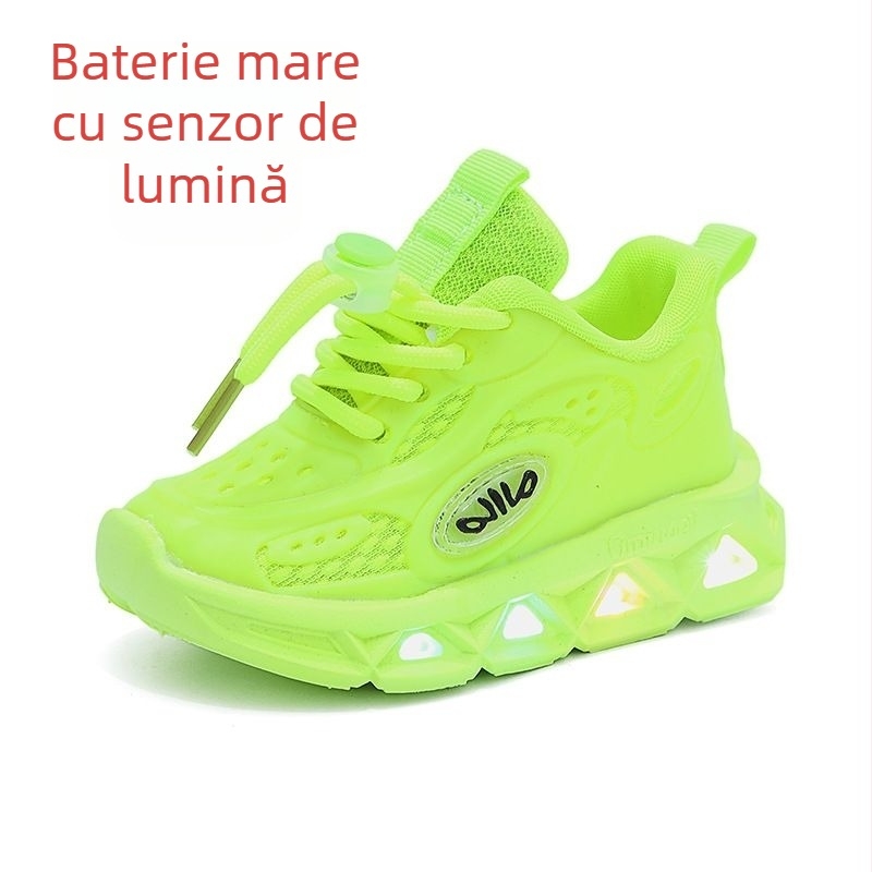 Pantofi sport cu talpă moale pentru copii, pantofi sport cu lumini, pantofi de primăvară și toamnă, respirabili, cu lumini, de mărime mică și mijlocie, ușori