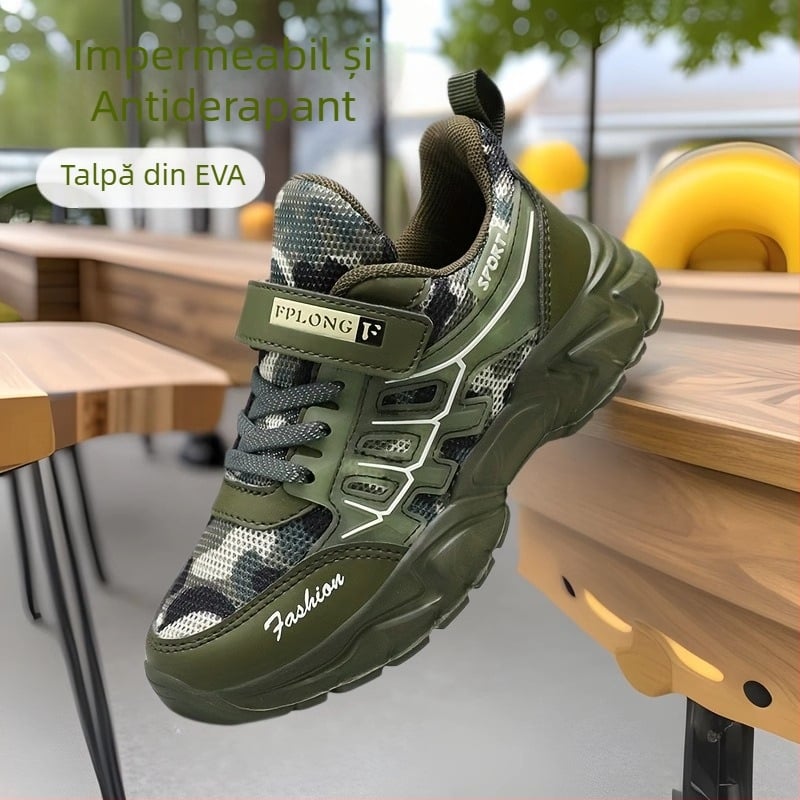 Pantofi sport antiderapanți cu talpă moale pentru copii, din plasă respirabilă, mărime medie și mare, producător en-gros, 2025, primăvară și vară