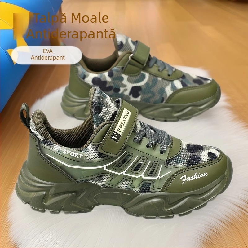 Pantofi sport antiderapanți cu talpă moale pentru copii, din plasă respirabilă, mărime medie și mare, producător en-gros, 2025, primăvară și vară