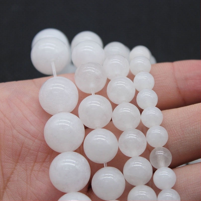 Mărgele rotunde din calcedonie albă glacială 7A, mărgele de jad din calcedonie albă, accesorii semifabricate DIY, en-gros