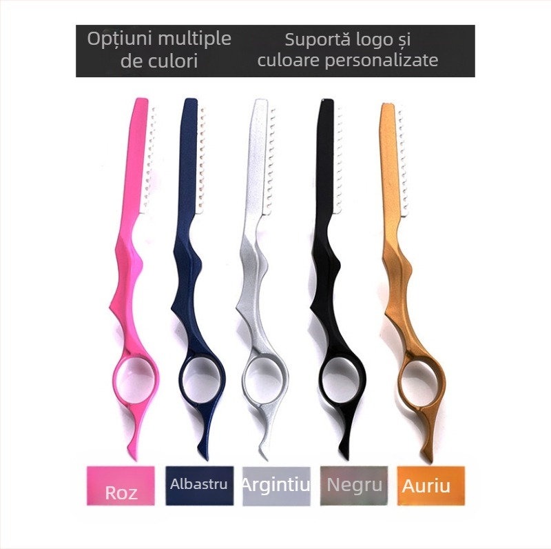 Cuțit de tuns profesional din oțel, cuțit de subțiere pentru coafură, suport manual pentru răzuire, cuțit de subțiere pentru tuns, 5 culori