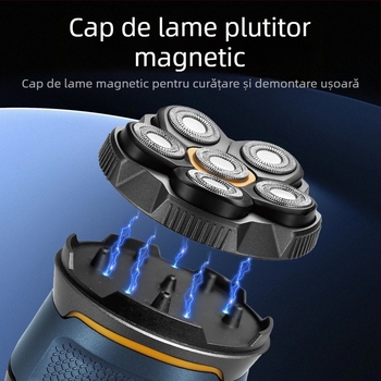 Cap de ras pentru bărbați, aparat de ras pentru spălare completă a corpului, nou cap de ras electric cu șase capete, reîncărcabil, artefact pentru cap chel