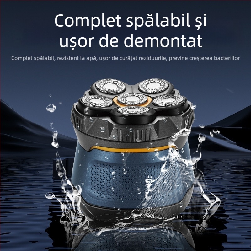 Cap de ras pentru bărbați, aparat de ras pentru spălare completă a corpului, nou cap de ras electric cu șase capete, reîncărcabil, artefact pentru cap chel