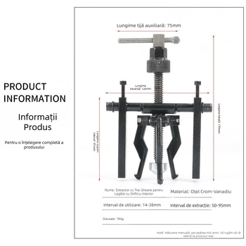 Extractor de rulment pentru găuri interioare, instrument de demontare cu trei fălci, intern și extern, cu dublu scop, extractor de roți, demontare rulment, instrument de reparații auto