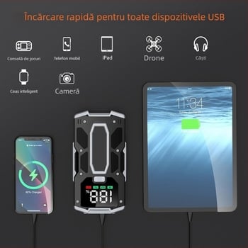 Starter auto pentru pornire de urgență, sursă de alimentare cu pompă de aer, mașină all-in-one, popularul acumulator multifuncțional de la Amazon