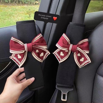 Set nou și drăguț de curea de siguranță pentru umăr auto pentru femei, set de curea de siguranță cu papion, set de curea de siguranță pentru interior auto, decorațiune din piele pentru umăr