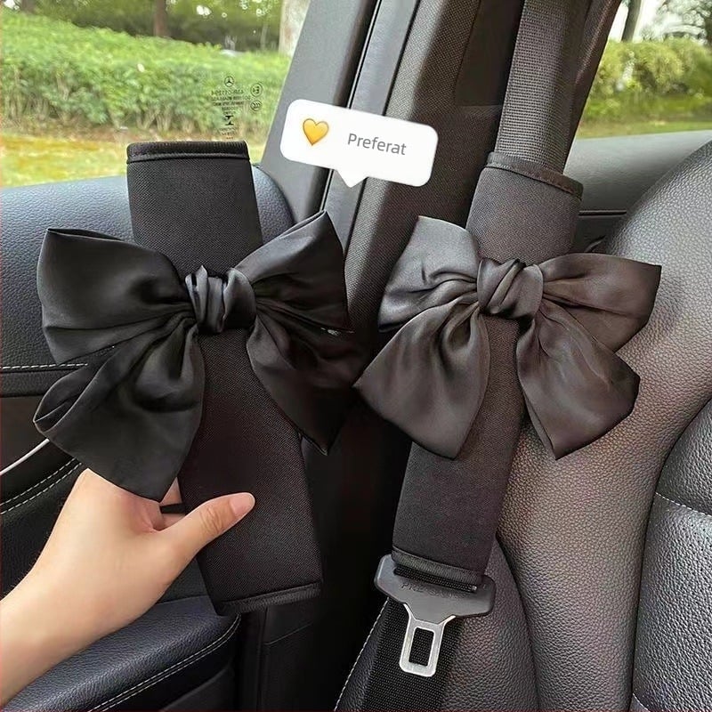 Set nou și drăguț de curea de siguranță pentru umăr auto pentru femei, set de curea de siguranță cu papion, set de curea de siguranță pentru interior auto, decorațiune din piele pentru umăr
