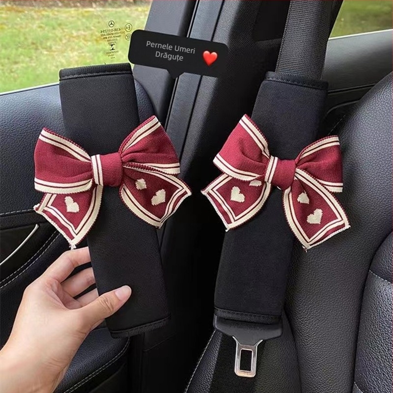 Set nou și drăguț de curea de siguranță pentru umăr auto pentru femei, set de curea de siguranță cu papion, set de curea de siguranță pentru interior auto, decorațiune din piele pentru umăr