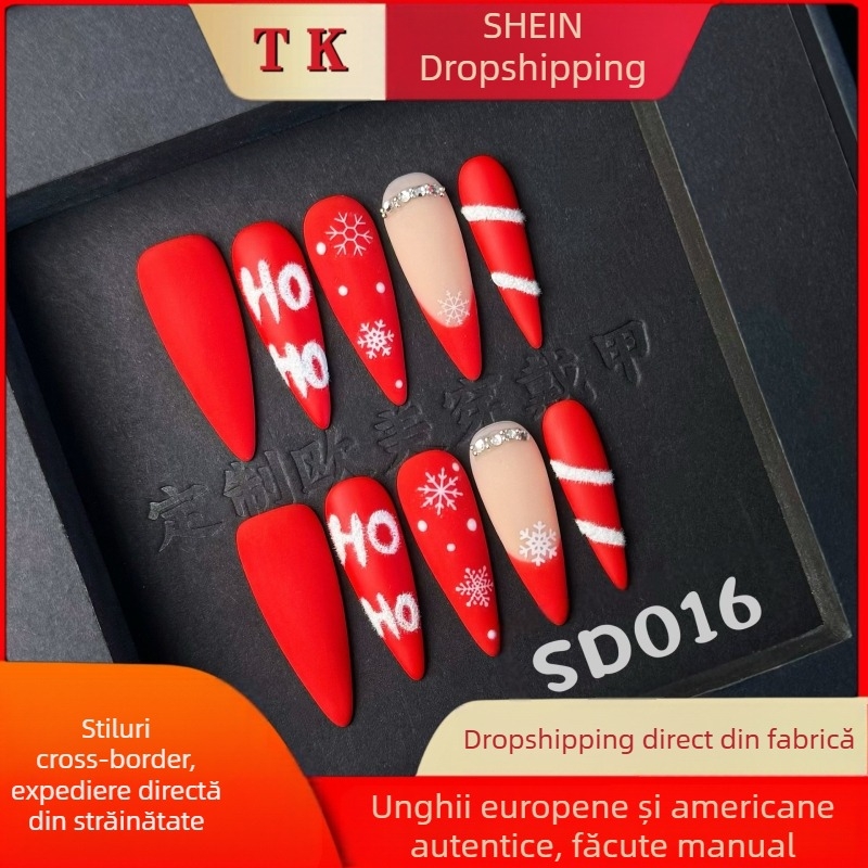 Temperament Crăciun alb minimalist european și american transfrontalier purtând piese de unghii simț avansat vară pur lucrat manual patch de artă pentru unghii