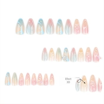 Vară proaspătă purtare Armor 3D fluture nail art scurt migdale unghii false Snob bule mărgele unghii