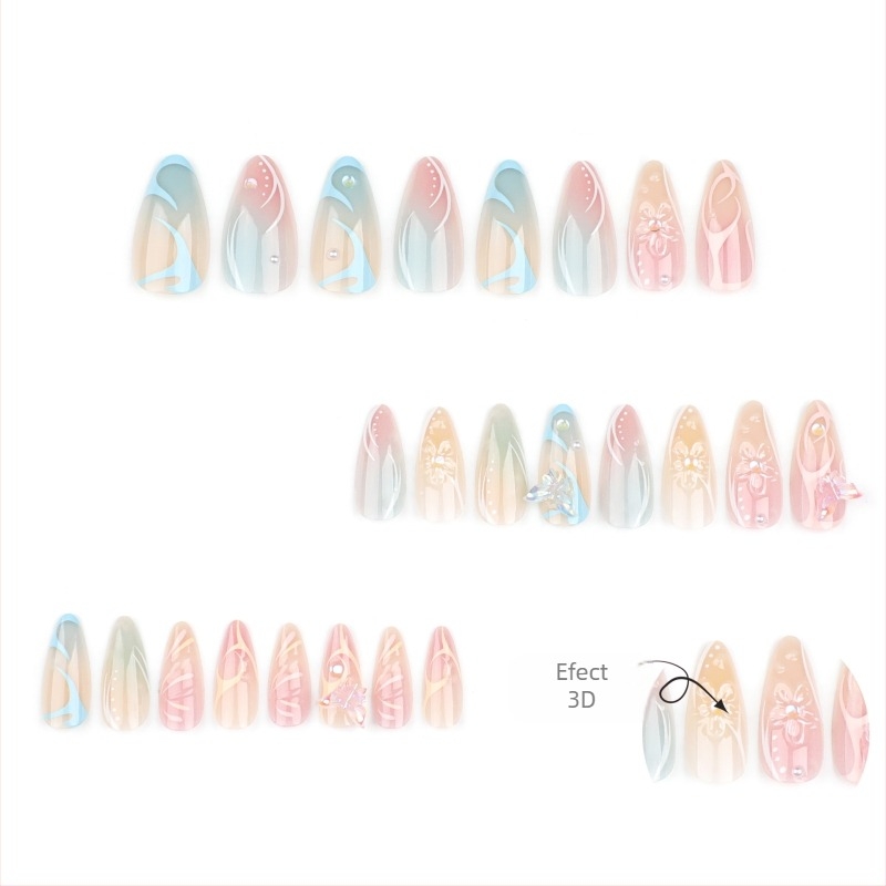 Vară proaspătă purtare Armor 3D fluture nail art scurt migdale unghii false Snob bule mărgele unghii