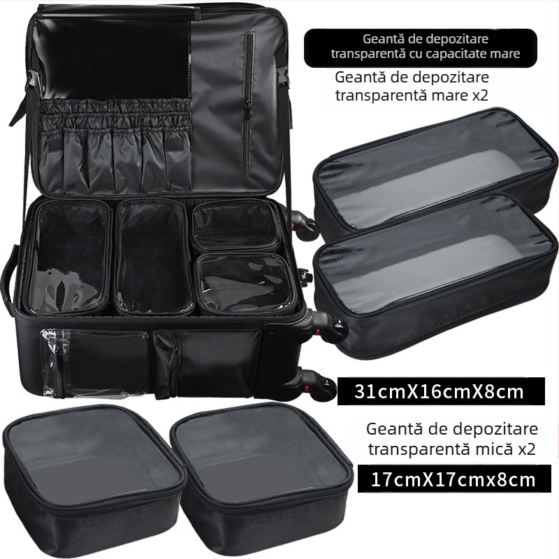 Geantă de machiaj profesională de mare capacitate, geantă de tip troler și cutie de depozitare pentru artiști de machiaj, cutie multifuncțională pentru tatuaje și manichiură