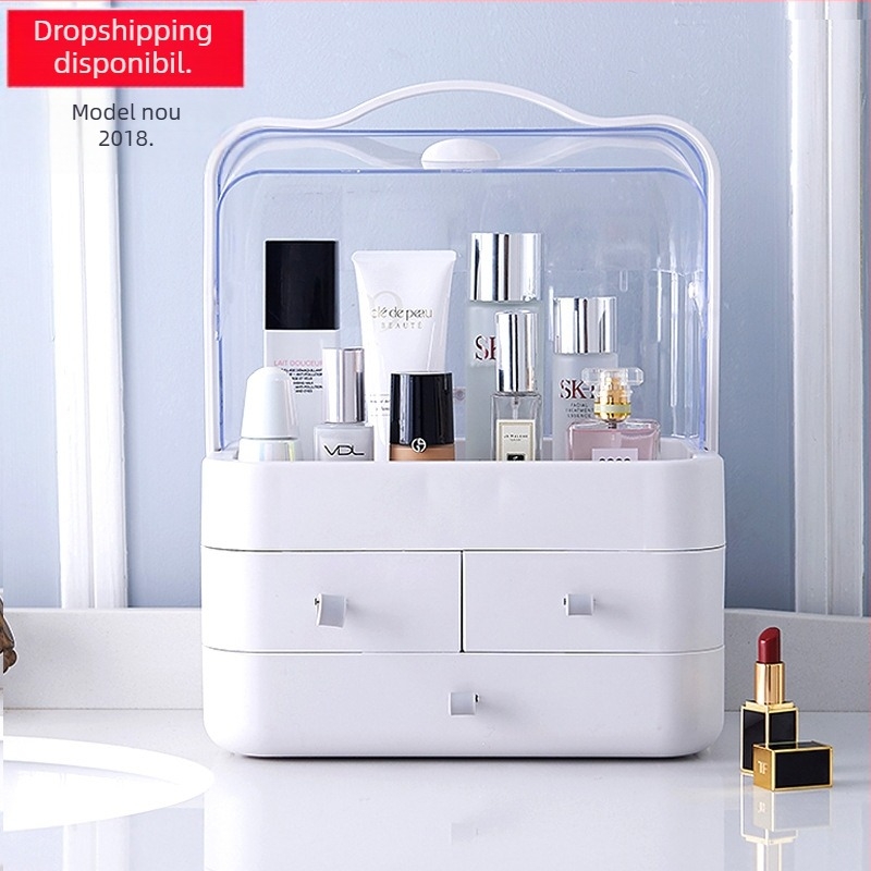 Cutie de depozitare pentru cosmetice Internet Celebrity, sertar extra mare, tip portabil, transparent, pentru birou, finisaj, pentru îngrijirea pielii, raft de depozitare rezistent la praf