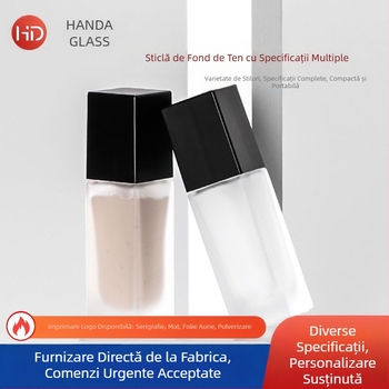 Sticlă pătrată de sticlă, sticlă de fond de ten lichid, mată, transparentă, sticlă de distribuire, cremă de izolare BB, sticlă de pulverizare cu presă pătrată, sticlă de sticlă
