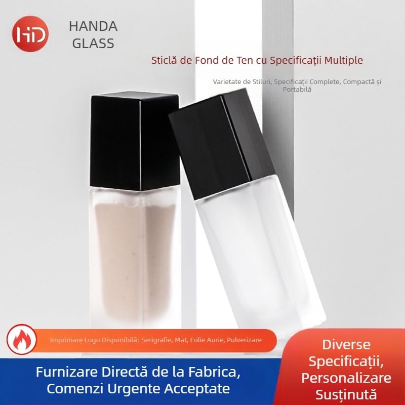 Sticlă pătrată de sticlă, sticlă de fond de ten lichid, mată, transparentă, sticlă de distribuire, cremă de izolare BB, sticlă de pulverizare cu presă pătrată, sticlă de sticlă