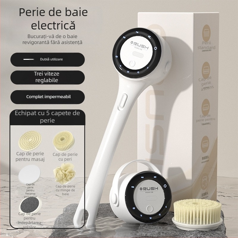 Perie de baie electrică transfrontalieră, perie de baie multifuncțională rotativă, impermeabilă, persoană leneșă, perie de baie, instrument de spălare a spatelui, artefacte