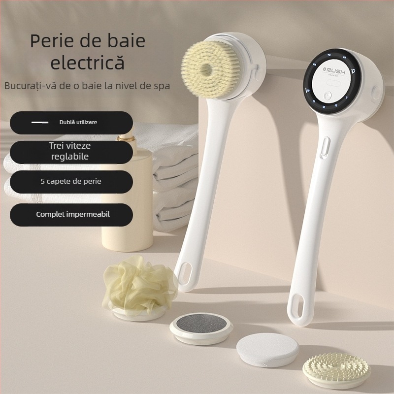 Perie de baie electrică transfrontalieră, perie de baie multifuncțională rotativă, impermeabilă, persoană leneșă, perie de baie, instrument de spălare a spatelui, artefacte