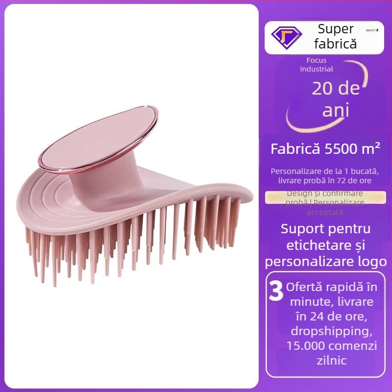 Sursă Producător Perie de șampon personalizată Logo simplu Elegant Pieptene de masaj manual Cap Șampon Pieptene Artefact de curățare