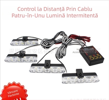 Lampă bliț auto cu fir nouă, telecomandă, 12V, o tragere, patru 16LED-uri, lumină stroboscopică tip clip, lumină centrală, rețea