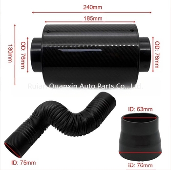 Set cutie de admisie a aerului din fibră de carbon reală, filtru retractabil, admisie de aer auto, cutie de aer din fibră de carbon modificată, admisie de aer cu debit ridicat