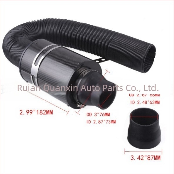 Set cutie de admisie a aerului din fibră de carbon reală, filtru retractabil, admisie de aer auto, cutie de aer din fibră de carbon modificată, admisie de aer cu debit ridicat