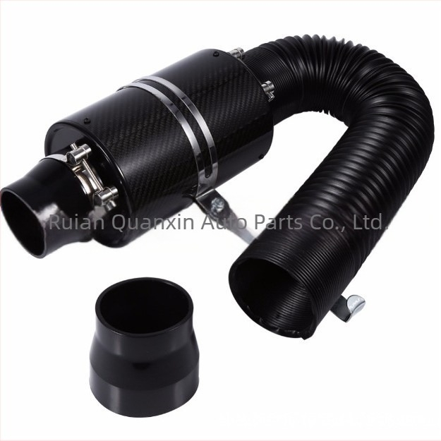 Set cutie de admisie a aerului din fibră de carbon reală, filtru retractabil, admisie de aer auto, cutie de aer din fibră de carbon modificată, admisie de aer cu debit ridicat