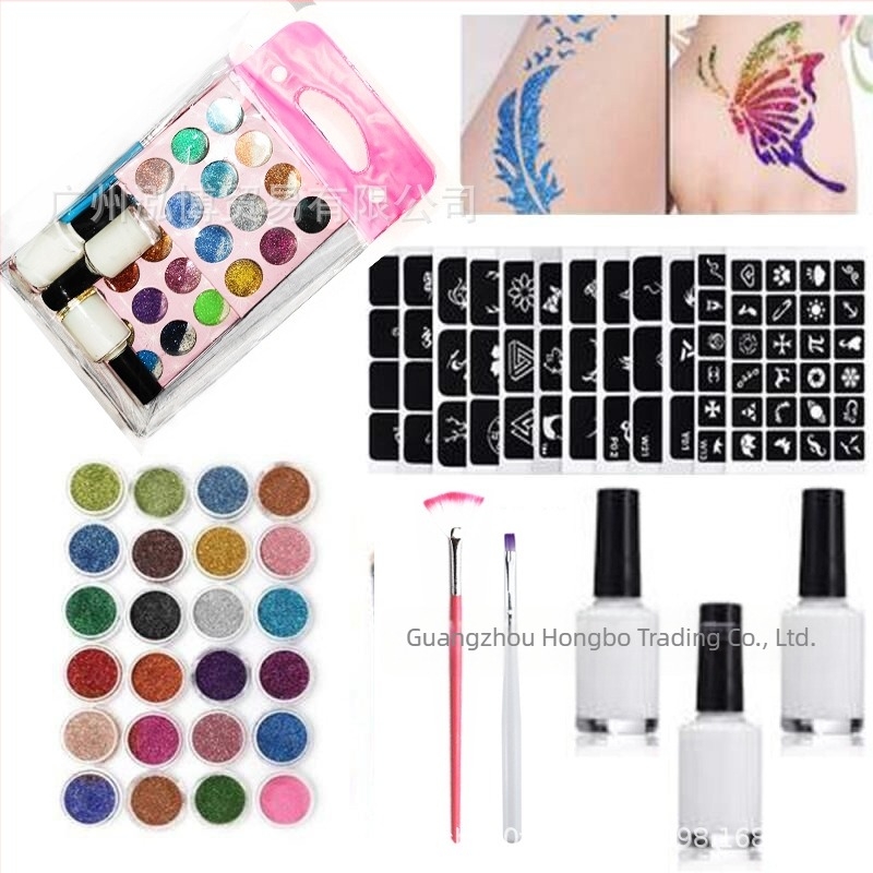 Pictură manichiură explozivă, semipermanentă, vară, tatuaje simple cu sclipici, set machiaj scenă, vânzare fierbinte