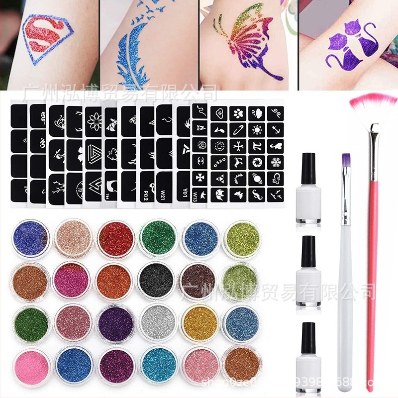 Pictură manichiură explozivă, semipermanentă, vară, tatuaje simple cu sclipici, set machiaj scenă, vânzare fierbinte