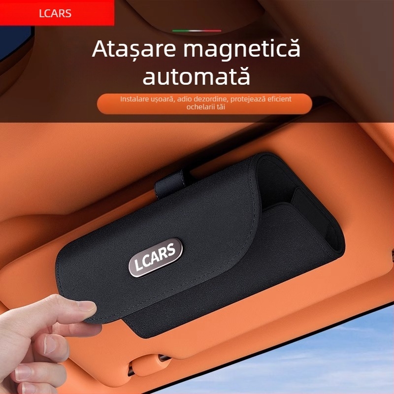 Cutie de ochelari auto, cutie de depozitare modificată ... specială pentru ochelari de soare, ochelari de soare din piele întoarsă, parasolar auto