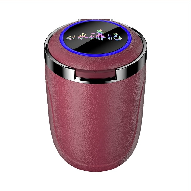 Scrumieră auto cu lumină LED colorată, scrumieră auto, rezervor interior auriu, capac cu deschidere prin buton, scrumieră de mare capacitate