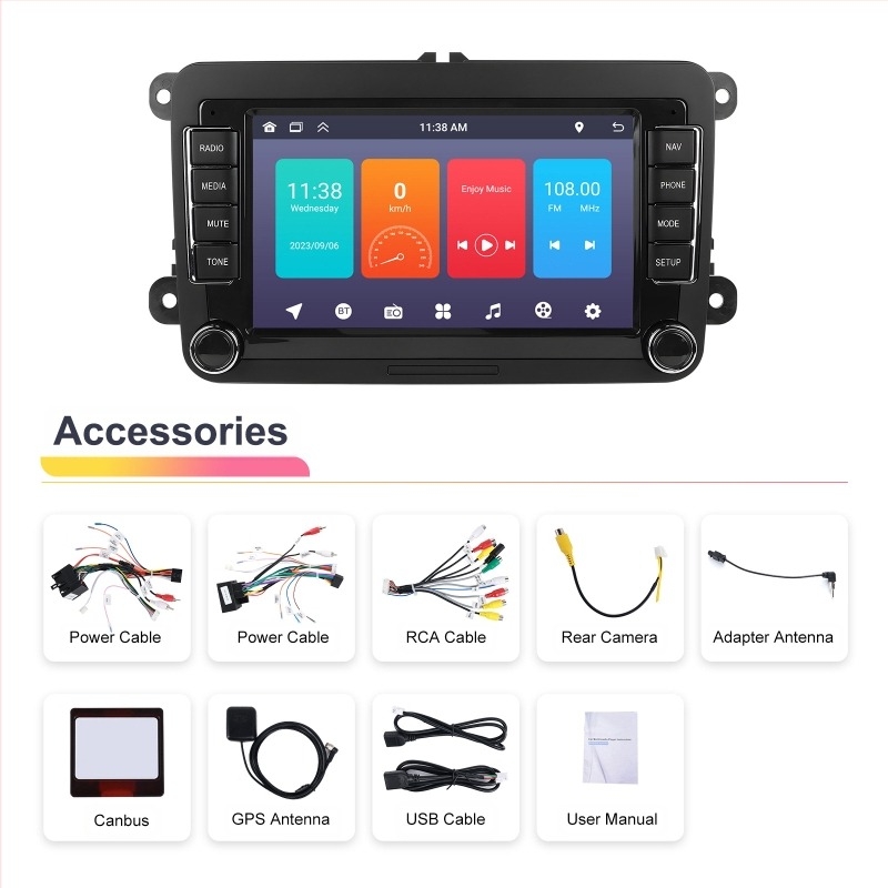 Potrivit pentru ecran mare Volkswagen de 7 inch (1.32) cu navigație Carplay și Android, cu integrare a imaginii pentru mers înapoi