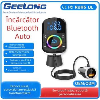 Card Bluetooth auto, card TF, calitate audio fără pierderi, player de lumină ambientală colorată, încărcare rapidă bidirecțională, tensiune de 18W, detectare în timp real