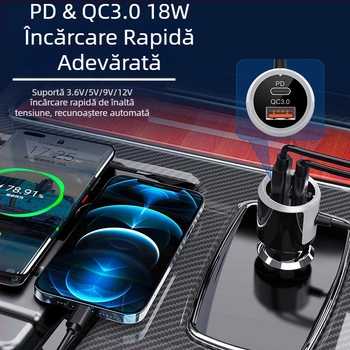 Card Bluetooth auto, card TF, calitate audio fără pierderi, player de lumină ambientală colorată, încărcare rapidă bidirecțională, tensiune de 18W, detectare în timp real