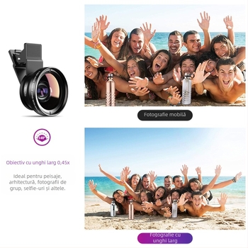 Apexel Obiectiv extern pentru telefon mobil, unghi larg 0,45X, macro 12,5X, două în unul, selfie de înaltă definiție, unghi larg de înaltă definiție