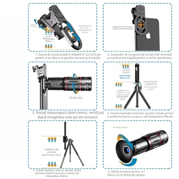 Telescop pentru telefon mobil, cap de telescop, teleobiectiv de înaltă definiție, video live, concert, pescuit, unghi larg, macro, obiectiv de mare putere